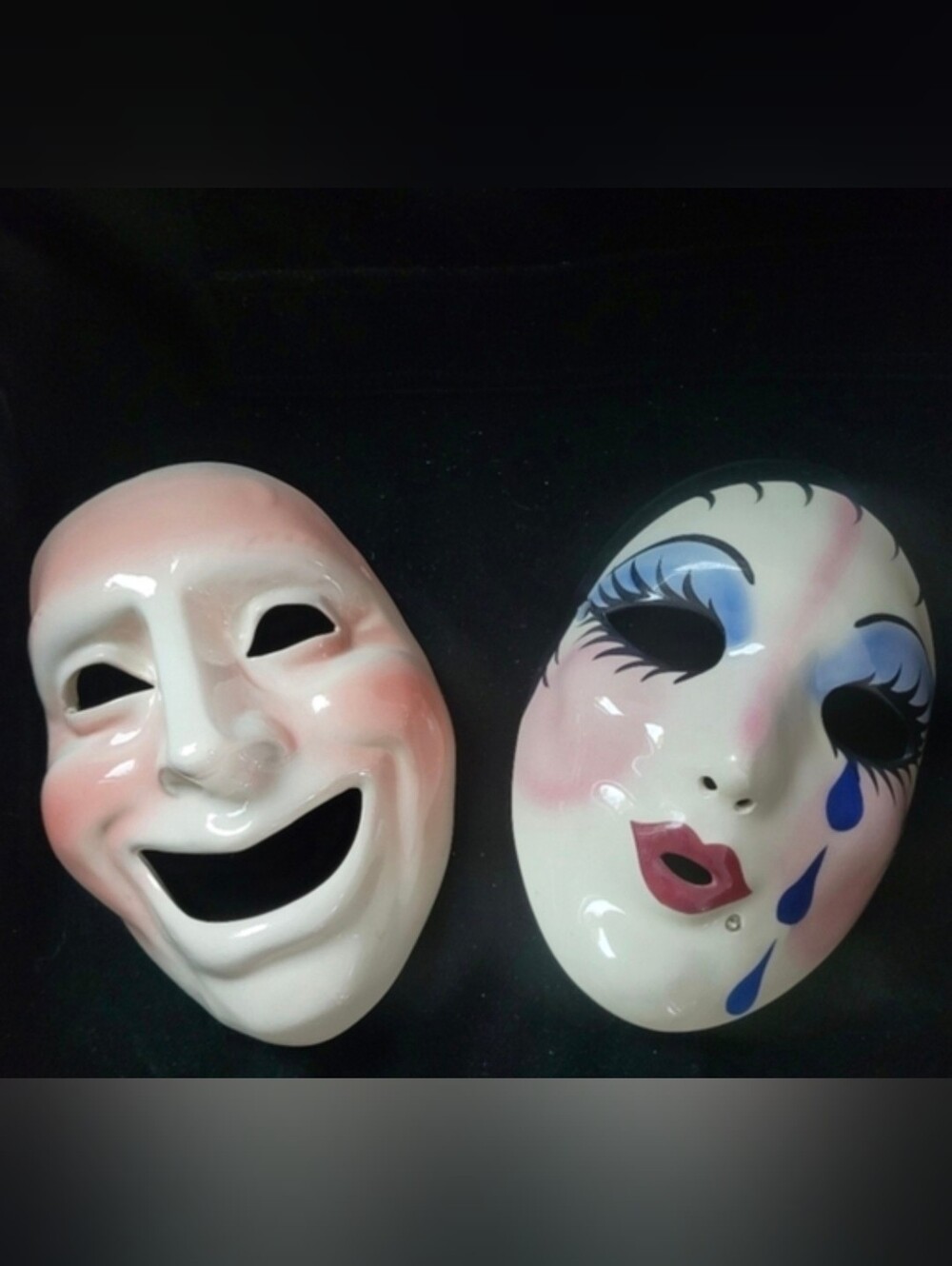 2 Vintage Art Deco Style Porcelain Masks